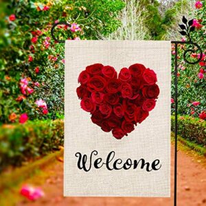 CROWNED BEAUTY Valentines Day Garden Flag 12×18 Inch Vertical Double Sided Valentine Rose Heart Welcome Flag for Outside Yard Anniversary Wedding Farmhouse Décor CF026-12