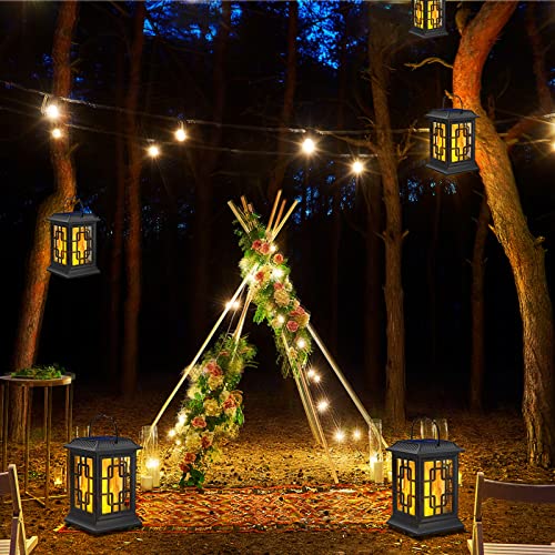 Woenergy Solar Lanterns Outdoor, Waterproof Solar Hanging Lanterns, Flickering Solar Garden Lights Outdoor Lantern, LED Lanterns Lights for Patio Pathway Deck Yard (2 Packs)