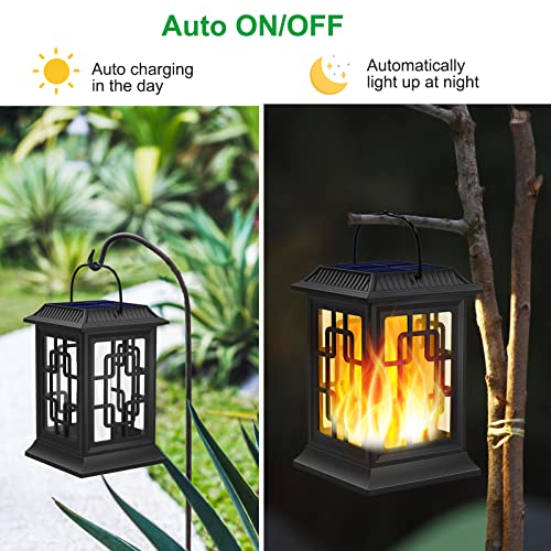 Woenergy Solar Lanterns Outdoor, Waterproof Solar Hanging Lanterns, Flickering Solar Garden Lights Outdoor Lantern, LED Lanterns Lights for Patio Pathway Deck Yard (2 Packs)