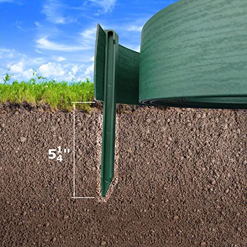 MTB Landscape Edging Coil Kit 4 Inch High Terrace Board with 12 10-inch Spikes，40 FEET, Green