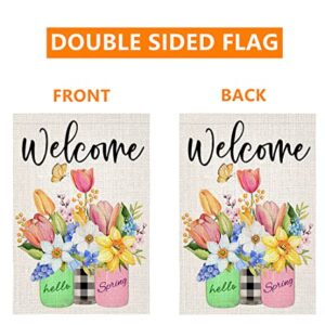 Doncida 12pcs Seasonal Garden Flags Set Double Sided Burlap 12x18 Inch Welcome Spring Summer Freedom Holidays Garden Flag, Small Yard Flag for Outdoor Decorations