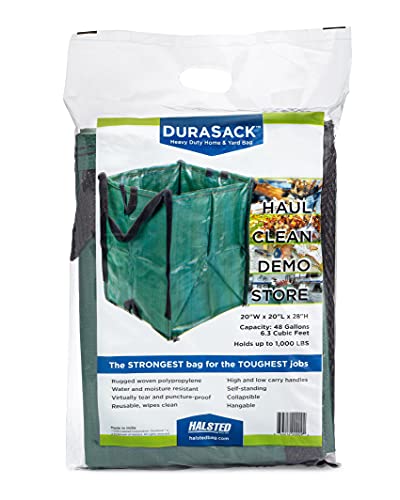 DURASACK Heavy Duty Home and Yard Waste Bag 48-Gallon Woven Polypropylene, Reusable Lawn and Leaf Garden Bag with Reinforced Carry Handles, Pop-Up Self-Standing Garbage Can, Gray