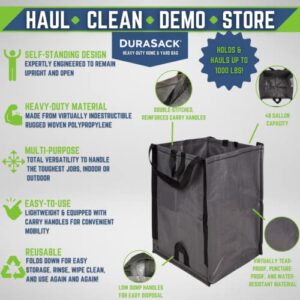 DURASACK Heavy Duty Home and Yard Waste Bag 48-Gallon Woven Polypropylene, Reusable Lawn and Leaf Garden Bag with Reinforced Carry Handles, Pop-Up Self-Standing Garbage Can, Gray