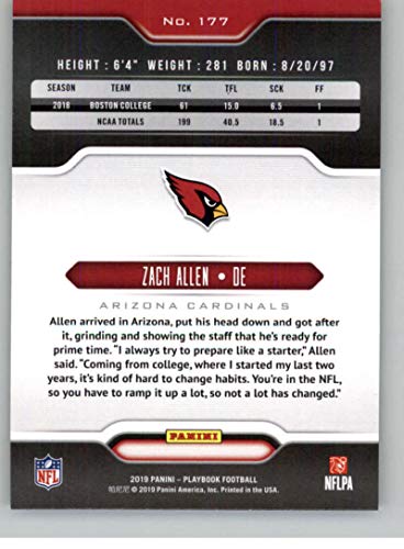 2019 Playbook Football #177 Zach Allen Arizona Cardinals RC Rookie Official Panini NFL Trading Card