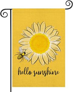 xihomeli vintage sunflower garden flag yellow spring summer hello sunshine quotes flags 12.5×18 inch burlap double sided cute bee decor for outdoor farmhouse decorations (hello sunshine 12.5×18)