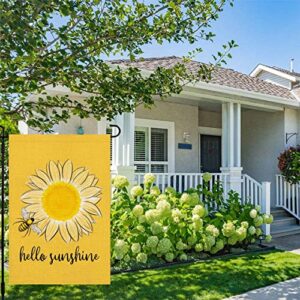 Xihomeli Vintage Sunflower Garden Flag Yellow Spring Summer Hello Sunshine Quotes Flags 12.5x18 Inch Burlap Double Sided Cute Bee Decor for Outdoor Farmhouse Decorations (Hello Sunshine 12.5x18)