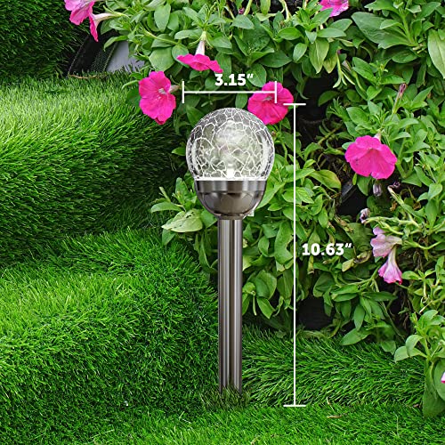 GIGALUMI Solar Lights Outdoor, Cracked Glass Ball Solar Garden Lights, Cold White/Color Changing Lights Outdoor,Garden LED Lights for Path, Patio, Yard, 3 Pack Solar Garden Lights Outdoor Pathway
