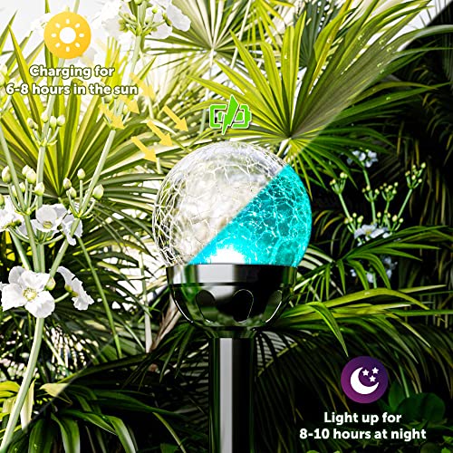 GIGALUMI Solar Lights Outdoor, Cracked Glass Ball Solar Garden Lights, Cold White/Color Changing Lights Outdoor,Garden LED Lights for Path, Patio, Yard, 3 Pack Solar Garden Lights Outdoor Pathway