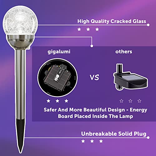 GIGALUMI Solar Lights Outdoor, Cracked Glass Ball Solar Garden Lights, Cold White/Color Changing Lights Outdoor,Garden LED Lights for Path, Patio, Yard, 3 Pack Solar Garden Lights Outdoor Pathway