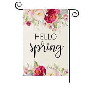 tosewever hello spring flower garden flag 12.5×18 inch spring summer vertical double sided floral decor burlap yard flag for seasonal holiday outdoor farmhouse decorations (12.5×18 inch)