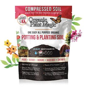 compressed organic potting soil for garden, plants & vegetables – expands 4x when mixed with water – indoor or outdoor use – plant food mix derived from natural coconut coir & worm castings fertilizer