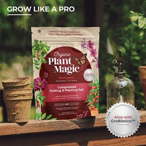 Compressed Organic Potting Soil for Garden, Plants & Vegetables - Expands 4x When Mixed with Water - Indoor or Outdoor Use - Plant Food Mix Derived from Natural Coconut Coir & Worm Castings Fertilizer