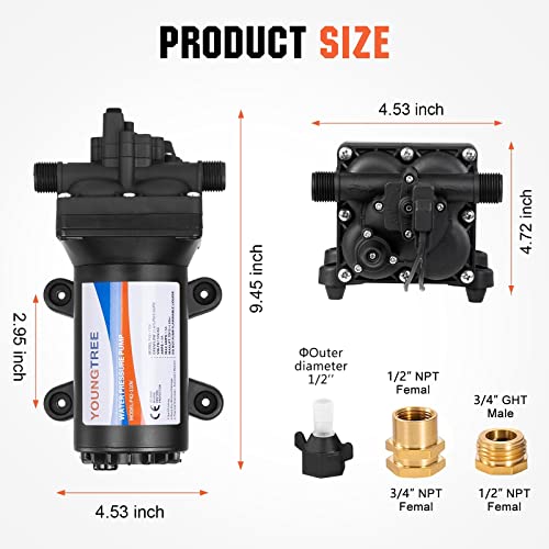 YOUNGTREE 110V Water Pump with Pressure Switch include Power Plug 5.5 GPM 70PSI 110VAC Water Pressure Booster Pump for Home Kitchen Bathroom RV Marine Yacht Garden Hose