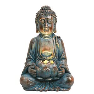 teresa’s collections meditating buddha statue for garden decor with solar lights, large resin outdoor statue garden sculpture figurines for home patio lawn yard decorations 12.6”