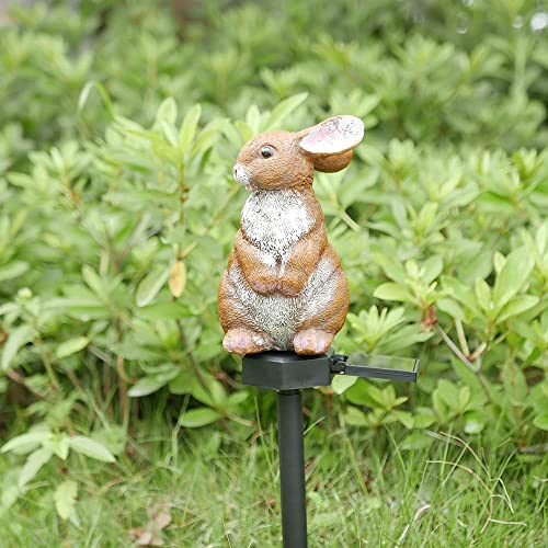 Juliahestia Rabbit Garden Decor Solar Lights Outdoor Stakes Decorative Waterproof LED Decorations for Patio Yard Lawn Porch Pathway Housewarming Cute Bunny Figurines Animal Ornaments