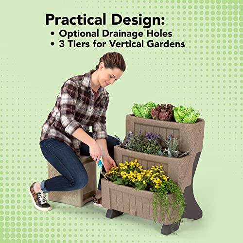 Simplay3 American Home™ 3-Level Multi Tiered Planter – Larger Planter Boxes for Indoor and Outdoor Garden Beds, Natural Stone Color, Made in USA