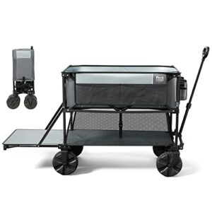 timber ridge folding double decker wagon, heavy duty collapsible wagon cart with 54″ lower decker, all-terrain big wheels for camping, sports, shopping, garden and beach, support up to 225lbs, gray