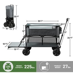 TIMBER RIDGE Folding Double Decker Wagon, Heavy Duty Collapsible Wagon Cart with 54" Lower Decker, All-Terrain Big Wheels for Camping, Sports, Shopping, Garden and Beach, Support Up to 225lbs, Gray