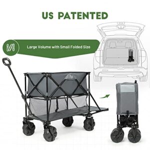 TIMBER RIDGE Folding Double Decker Wagon, Heavy Duty Collapsible Wagon Cart with 54" Lower Decker, All-Terrain Big Wheels for Camping, Sports, Shopping, Garden and Beach, Support Up to 225lbs, Gray