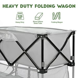 TIMBER RIDGE Folding Double Decker Wagon, Heavy Duty Collapsible Wagon Cart with 54" Lower Decker, All-Terrain Big Wheels for Camping, Sports, Shopping, Garden and Beach, Support Up to 225lbs, Gray