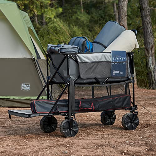TIMBER RIDGE Folding Double Decker Wagon, Heavy Duty Collapsible Wagon Cart with 54" Lower Decker, All-Terrain Big Wheels for Camping, Sports, Shopping, Garden and Beach, Support Up to 225lbs, Gray
