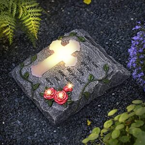 mxwcy cross solar lights outdoor garden memorial stepping stone, ip65 waterproof is used for walls or lawns, a touching memorial gift & condolence gifts grave decorations for cemetery