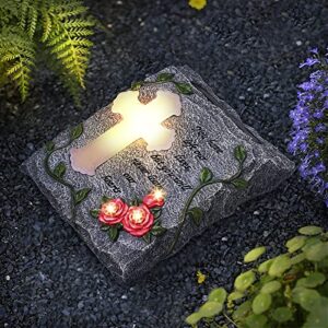 MXwcy Cross Solar Lights Outdoor Garden Memorial Stepping Stone, IP65 Waterproof is Used for Walls or Lawns, A Touching Memorial Gift & Condolence Gifts Grave Decorations for Cemetery