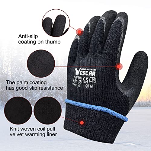 2 Pairs Garden Gloves Winter Work Gloves Rubber Coated Fingers Acrylic Terry Inner Keep Hands Warm for Cold Weather