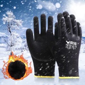 2 Pairs Garden Gloves Winter Work Gloves Rubber Coated Fingers Acrylic Terry Inner Keep Hands Warm for Cold Weather