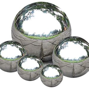 Nerien Gazing Ball, Stainless Steel Garden Mirror Globe, Polished Ornament Sphere, Hollow Floating Reflective Hemisphere, for Home Pond Outdoor Swimming Pool Decoration, Silver, 5Pcs