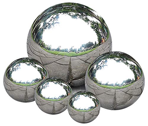 Nerien Gazing Ball, Stainless Steel Garden Mirror Globe, Polished Ornament Sphere, Hollow Floating Reflective Hemisphere, for Home Pond Outdoor Swimming Pool Decoration, Silver, 5Pcs