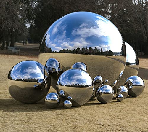 Nerien Gazing Ball, Stainless Steel Garden Mirror Globe, Polished Ornament Sphere, Hollow Floating Reflective Hemisphere, for Home Pond Outdoor Swimming Pool Decoration, Silver, 5Pcs