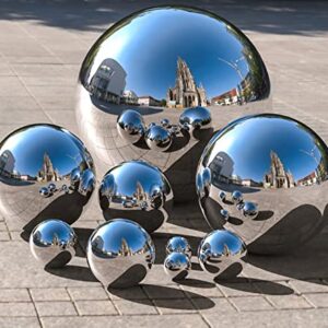 Nerien Gazing Ball, Stainless Steel Garden Mirror Globe, Polished Ornament Sphere, Hollow Floating Reflective Hemisphere, for Home Pond Outdoor Swimming Pool Decoration, Silver, 5Pcs