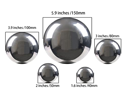 Nerien Gazing Ball, Stainless Steel Garden Mirror Globe, Polished Ornament Sphere, Hollow Floating Reflective Hemisphere, for Home Pond Outdoor Swimming Pool Decoration, Silver, 5Pcs