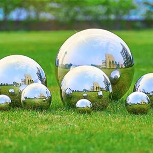 Nerien Gazing Ball, Stainless Steel Garden Mirror Globe, Polished Ornament Sphere, Hollow Floating Reflective Hemisphere, for Home Pond Outdoor Swimming Pool Decoration, Silver, 5Pcs