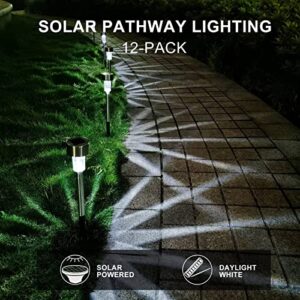 Dream Master Solar Lights Outdoor, Stainless Steel LED Landscape Lighting Solar Powered Outdoor Lights Solar Garden Lights for Pathway, Walkway, Patio, Yard, Lawn - 12 Pack