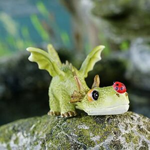 Top Collection 4414 Miniature Fairy Garden & Terrarium Mini Dragon Playing with Ladybug Statue, Small