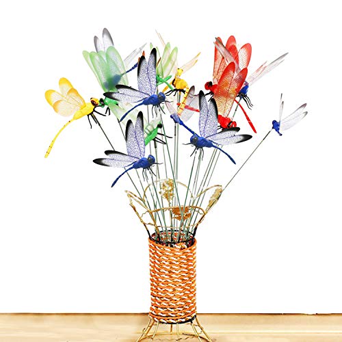 Seasonsky 30 PCS Dragonfly Garden Stakes, 2 Size Artificial Dragonfly Stakes Indoor Outdoor Yard Garden Flower Pot Decoration, Miniature Fairy Garden Decoration