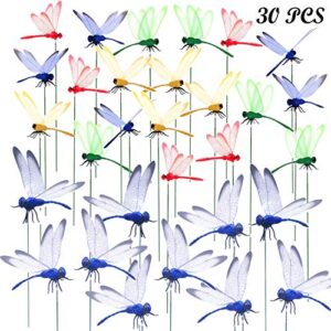 Seasonsky 30 PCS Dragonfly Garden Stakes, 2 Size Artificial Dragonfly Stakes Indoor Outdoor Yard Garden Flower Pot Decoration, Miniature Fairy Garden Decoration