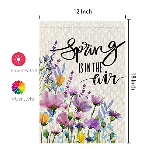 CROWNED BEAUTY Spring Garden Flag Floral 12x18 Inch Double Sided for Outside Spring Is In The Air Welcome Burlap Small Yard Holiday Decoration CF749-12