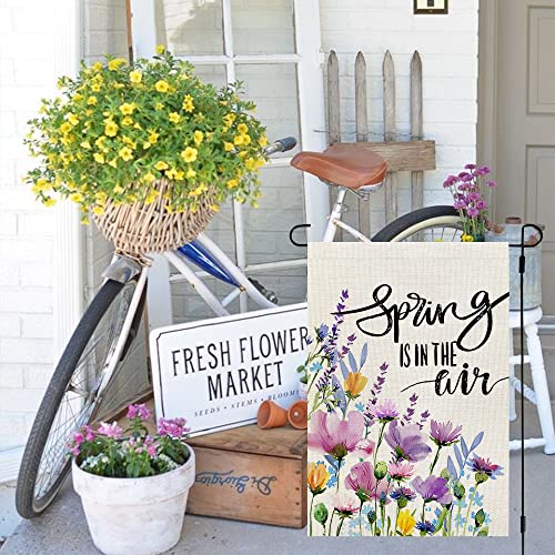 CROWNED BEAUTY Spring Garden Flag Floral 12x18 Inch Double Sided for Outside Spring Is In The Air Welcome Burlap Small Yard Holiday Decoration CF749-12