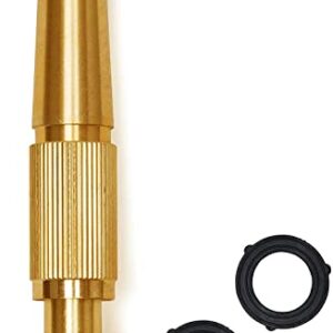Morvat Solid Brass Metal Twist Garden Hose Nozzle, Heavy Duty Adjustable Power Spray Attachment, High Pressure Water Jet Sprayer with ¾” Standard Threading, Includes 2 Extra Rubber Washers