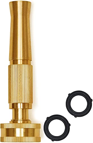 Morvat Solid Brass Metal Twist Garden Hose Nozzle, Heavy Duty Adjustable Power Spray Attachment, High Pressure Water Jet Sprayer with ¾” Standard Threading, Includes 2 Extra Rubber Washers