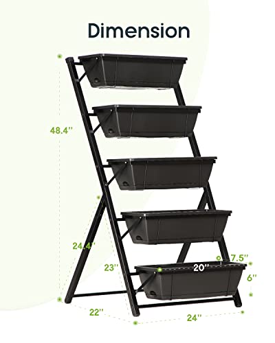 KING BIRD 4ft Vertical Raised Garden Bed 5 Tiers Planter Box Freestanding Garden Planter Outdoor and Indoor with Removable Tray for Growing Vegetables Herbs Flowers on Patio Balcony Black