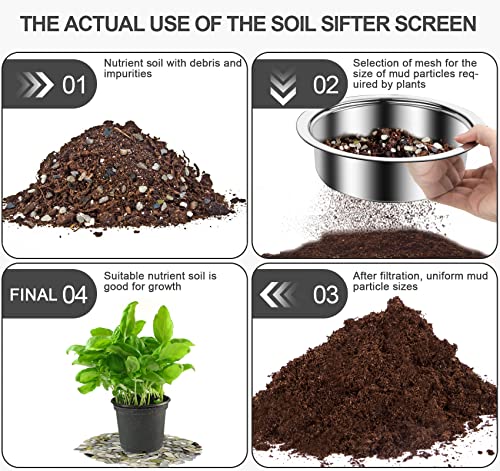 Bonsai Soil Sifter Set for Gardening - Soil Sieve with 5 Interchangeable Mesh ( 1mm, 3mm, 5mm, 7mm, 9mm), Garden Sifting Screen for Dirt, Sand, Rock, Filtration, Compost and Bonsai