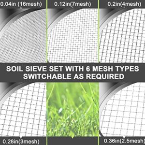 Bonsai Soil Sifter Set for Gardening - Soil Sieve with 5 Interchangeable Mesh ( 1mm, 3mm, 5mm, 7mm, 9mm), Garden Sifting Screen for Dirt, Sand, Rock, Filtration, Compost and Bonsai