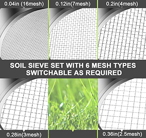 Bonsai Soil Sifter Set for Gardening - Soil Sieve with 5 Interchangeable Mesh ( 1mm, 3mm, 5mm, 7mm, 9mm), Garden Sifting Screen for Dirt, Sand, Rock, Filtration, Compost and Bonsai