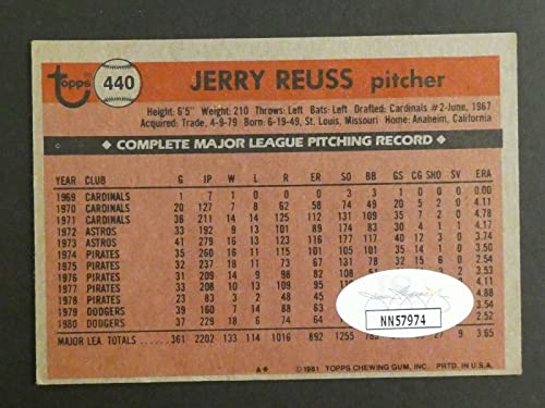 Jerry Reuss Signed Baseball Card with JSA COA