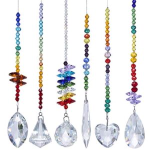 h&d hyaline & dora colorful crystals glass pendants chandelier suncatchers prisms hanging ornament octogon chakra crystal pendants for home,office,garden decoration,pack of 6