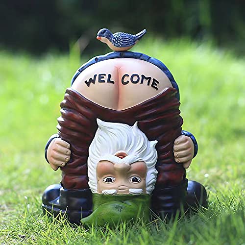 HOSNNER Halloween Decoration Garden Gnome Statue - Resin Funny Garden Bird Welcome Figurines for Outdoor Patio, Lawn, Yard Art Decoration Winter Christmas Garden Gifts Blue